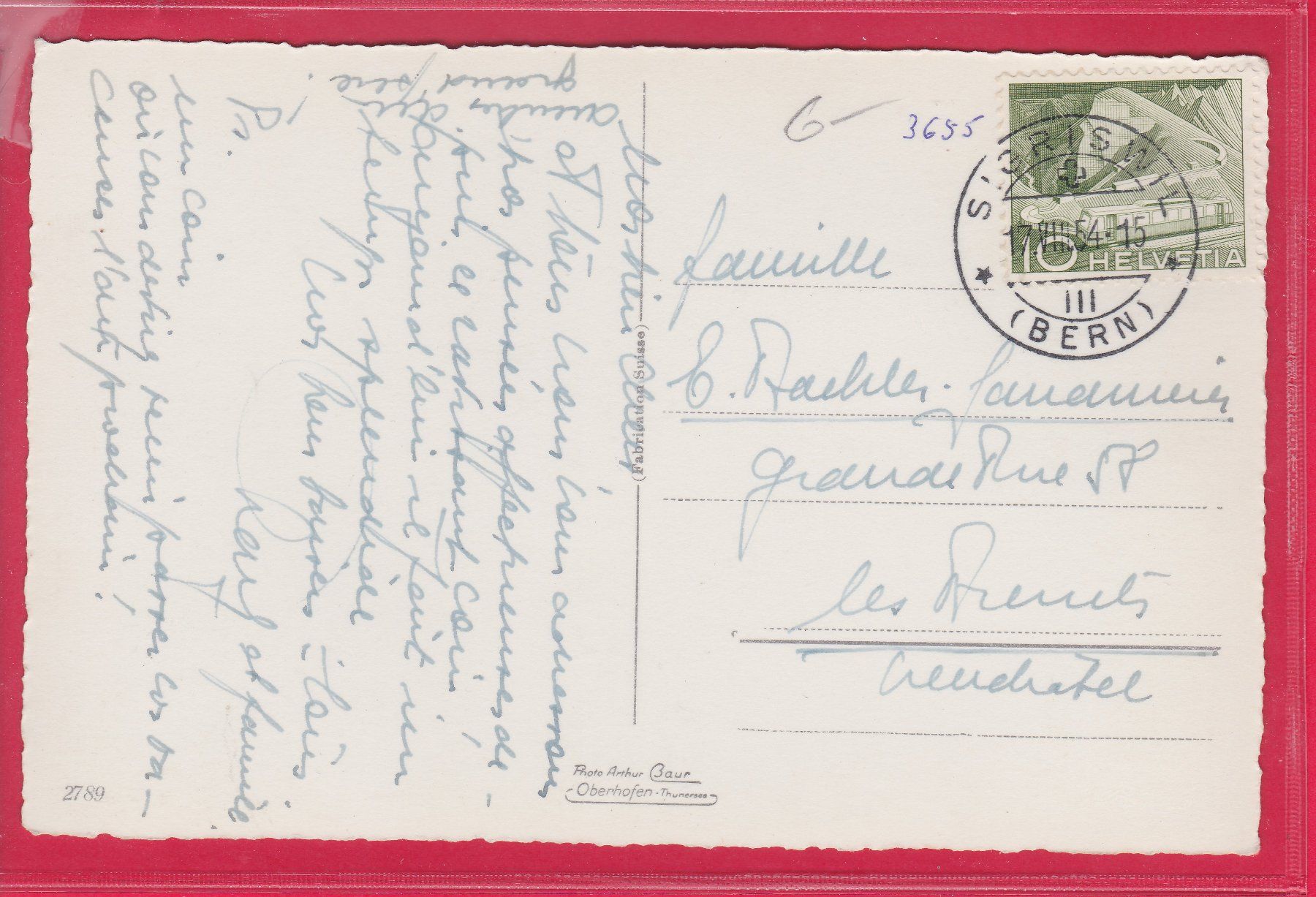Cartoline postali: SIGRISWIL, 7.8.1954 – Usato da Oberrieden venduto da Gebirgsstelze 1