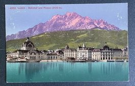 AK Luzern Bahnhof und Pilatus