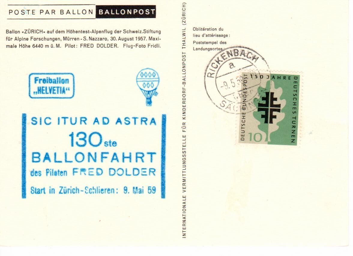 Cartes postales: Ballonpostkarte 1959 – D'occasion à Wolhusen par Curver9 1