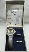 Vintage Damenuhr Quarz mit Strassbesatz Lederarmband 