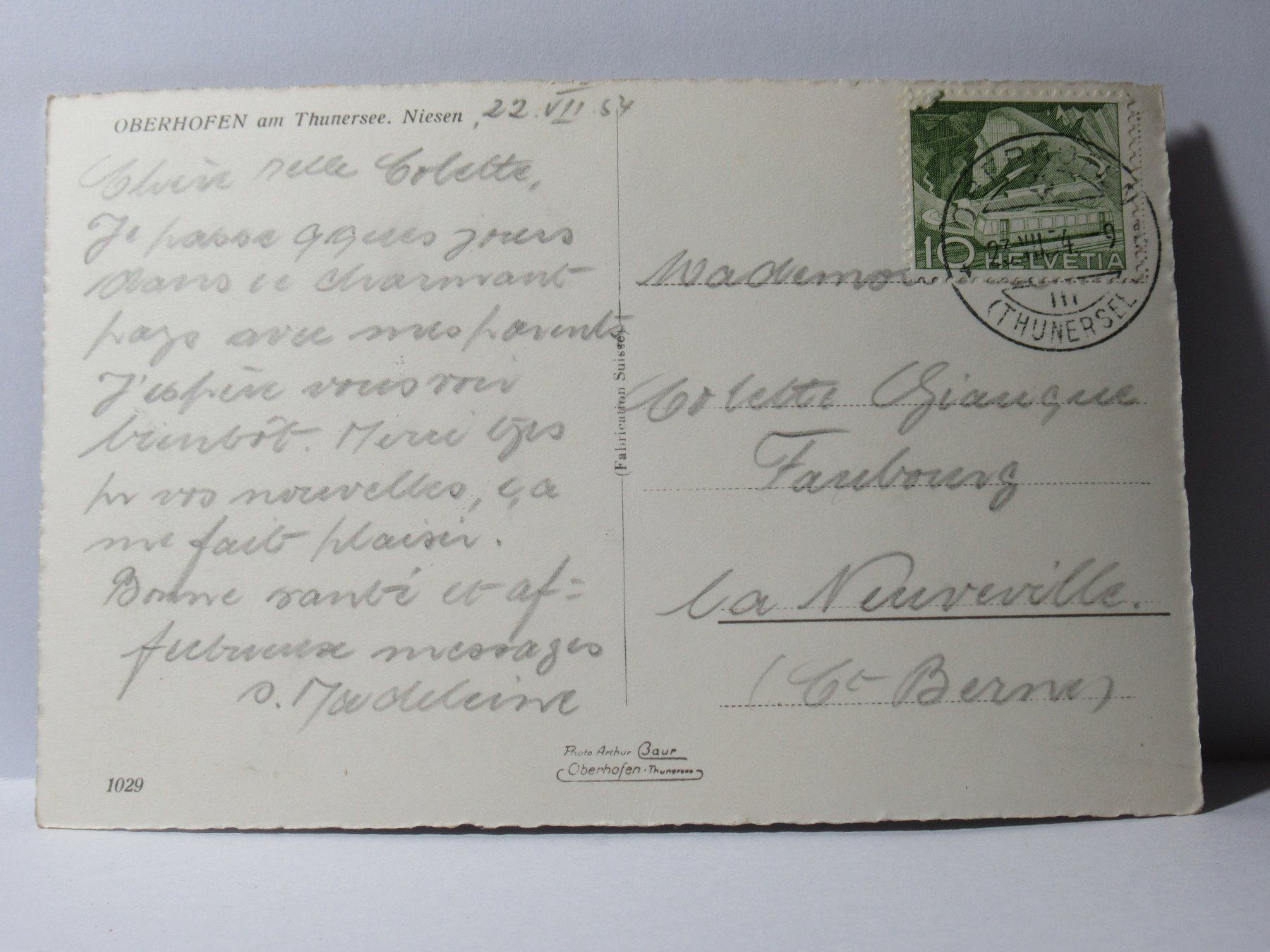 Cartoline postali: Oberhofen am Thunersee 1954 – Usato da Grenchen venduto da Bluemchen1900 1