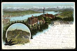 Litho Zürich, Ortsansicht mit Gasthaus 