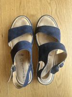 Stylische Tamaris Plateausandalen – Blau / Natur – Gr. 40
