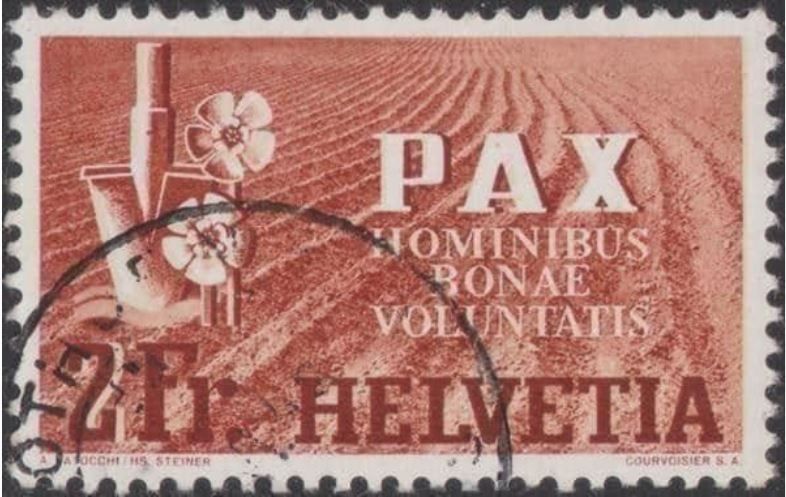 Alle Briefmarken: PAX 2 Fr. Abart : Verschobene Druck / Impression décalée – Gebraucht aus PRANGINS von Dorp