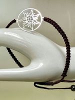 Makramee Armband mit zarter Silberblüte & Hämatitkugeln
