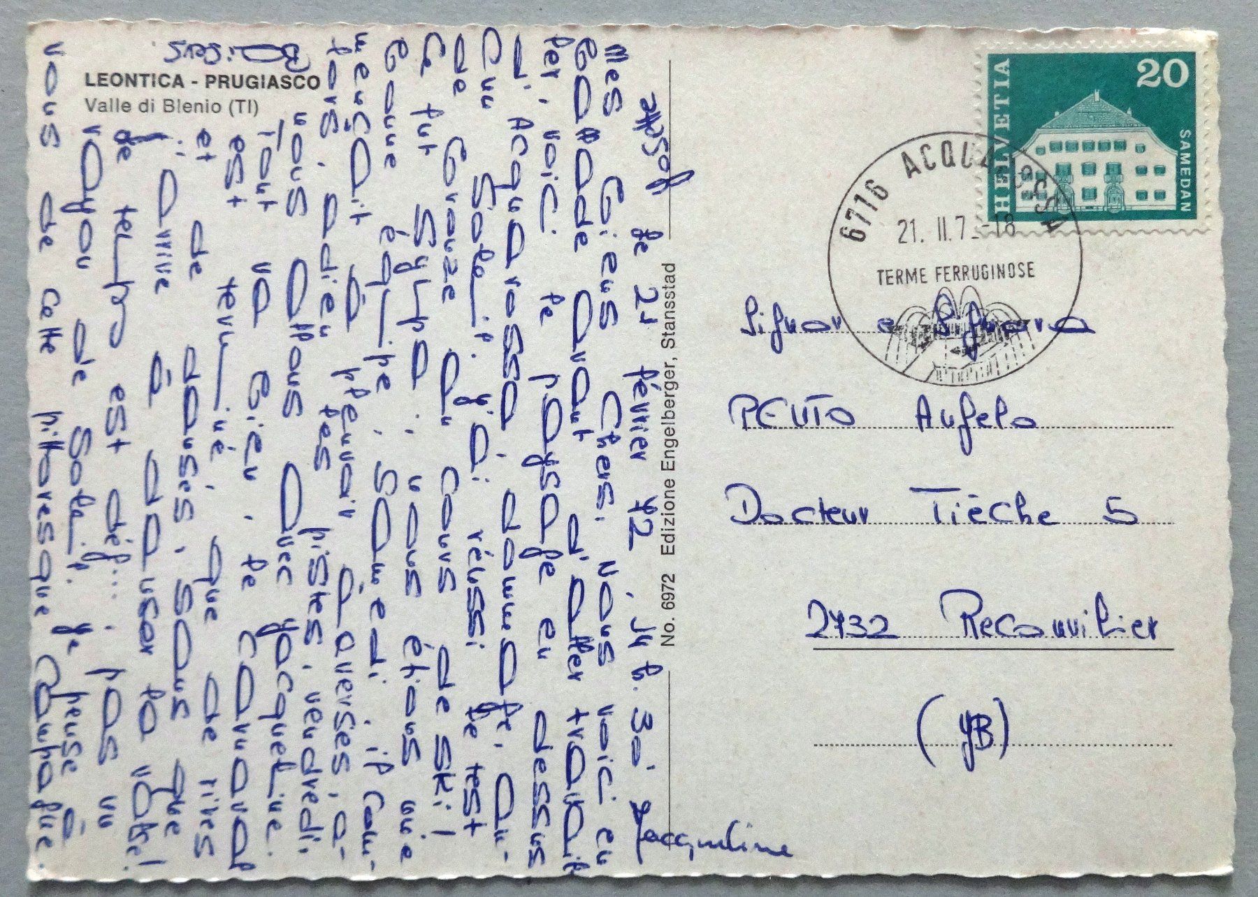 Cartoline postali: Leontica -  Prugiasco, Valle Blenio – Usato da Fétigny venduto da Billy2miny 1