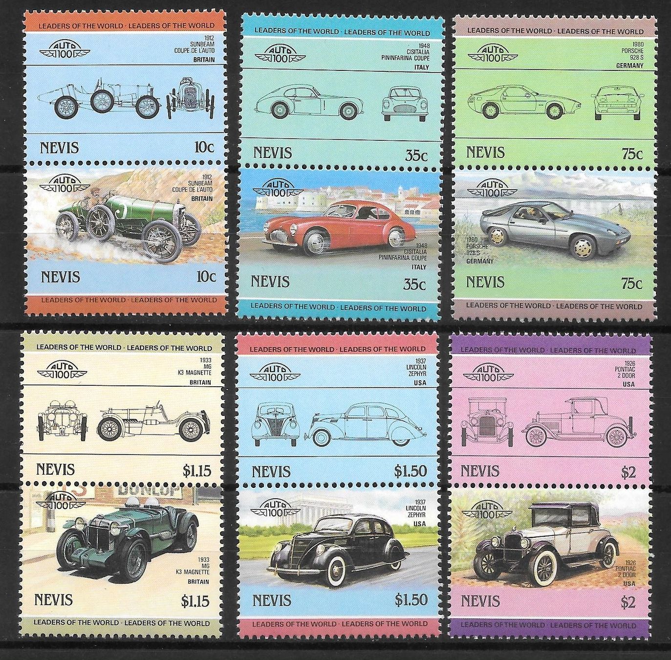 Tutti i francobolli: Nevis Serie 314 - 325  Autos ** 4.10.1985 – Nuovo (secondo la descrizione) da Olten venduto da clotaldi