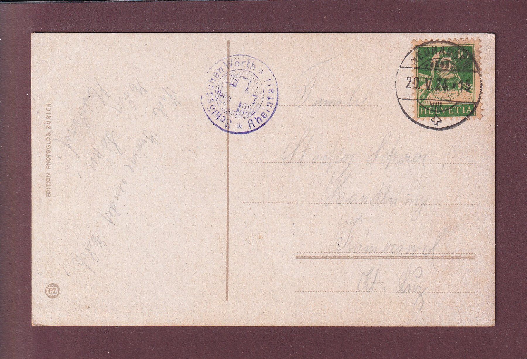 Ansichtskarten: RHEINFALL und die Alpen - 1924 – Gebraucht aus Pully von nicecards 1