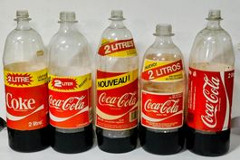 5 alte Coca-Cola 2 Lt.Flaschen Plastik 70-iger-80-iger Jahre
