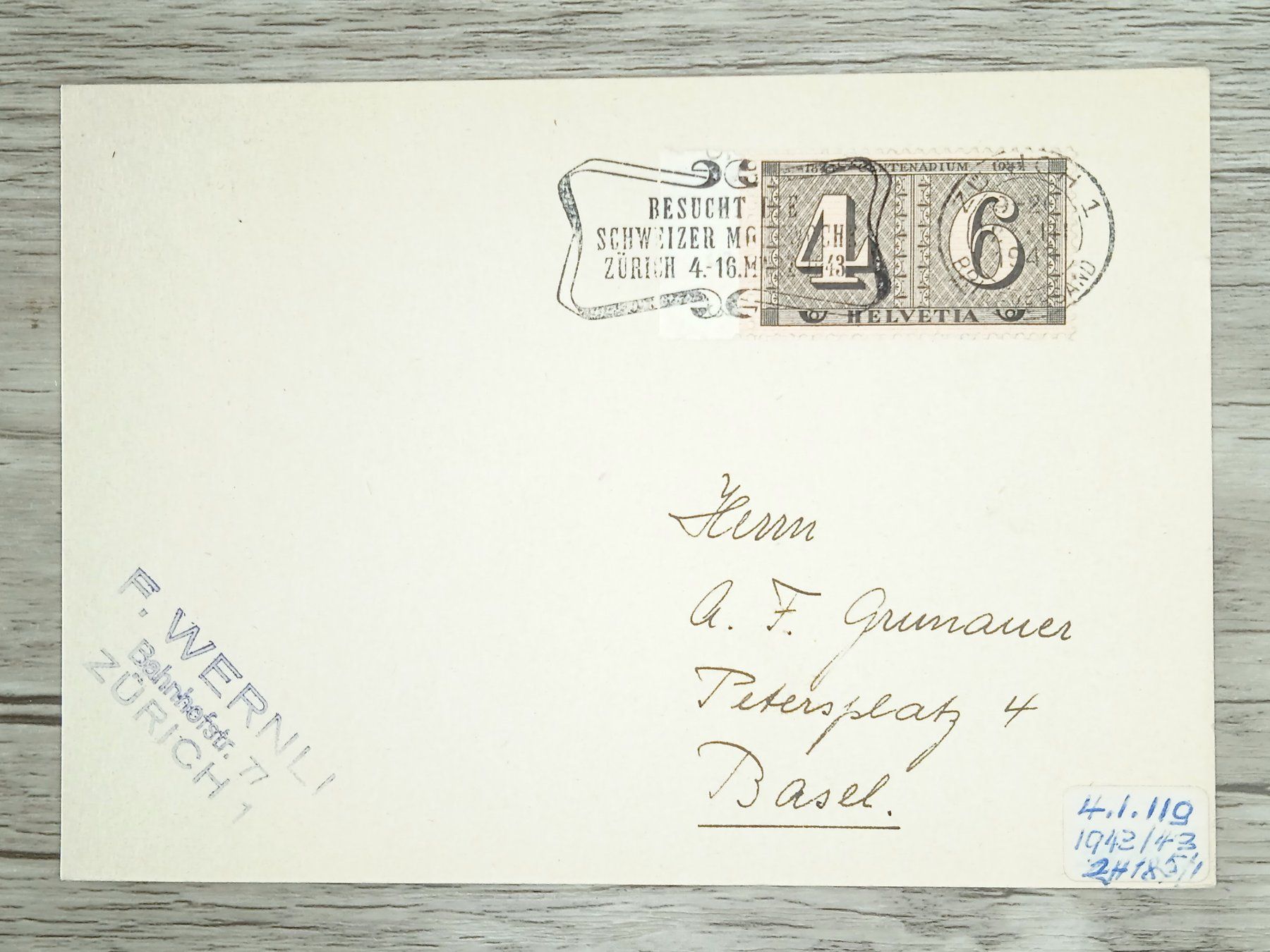 Tutti i francobolli: TR105 Carte Postale Suisse + Timbre 1943 – Usato da Cousset venduto da Patrick_Collections