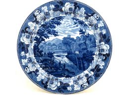 Grand plat Wedgwood faience fine decor bleu D: 34 cm