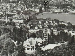 Blick vom Flugzeug auf Uetliberg und Zürich 1962