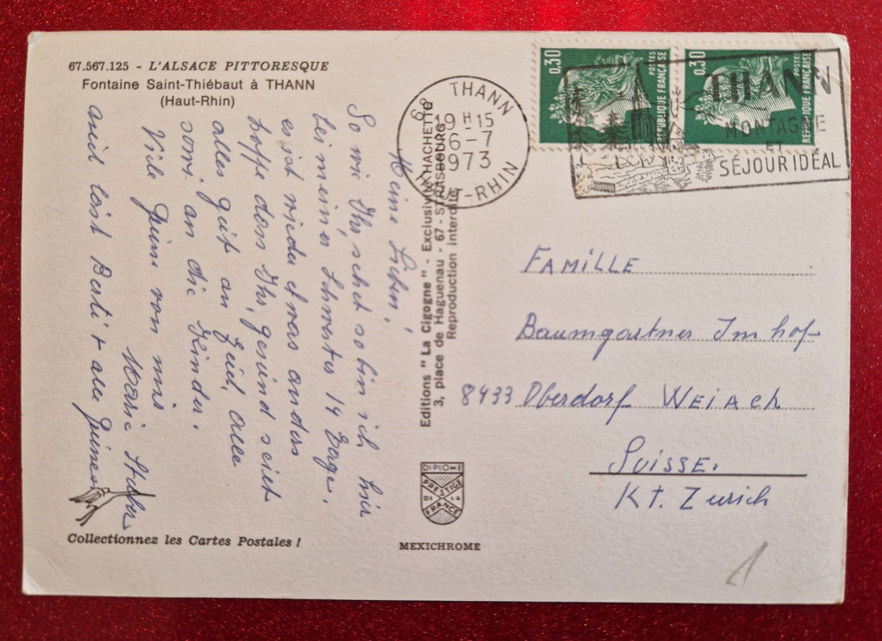 Ansichtskarten: Thann Elsass Tracht 1973 – Gebraucht aus Melchnau von Fishel 1