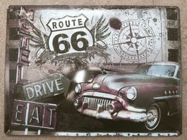 Route 66 Blechschild, Vintage Deko, Oldtimer Wanddeko