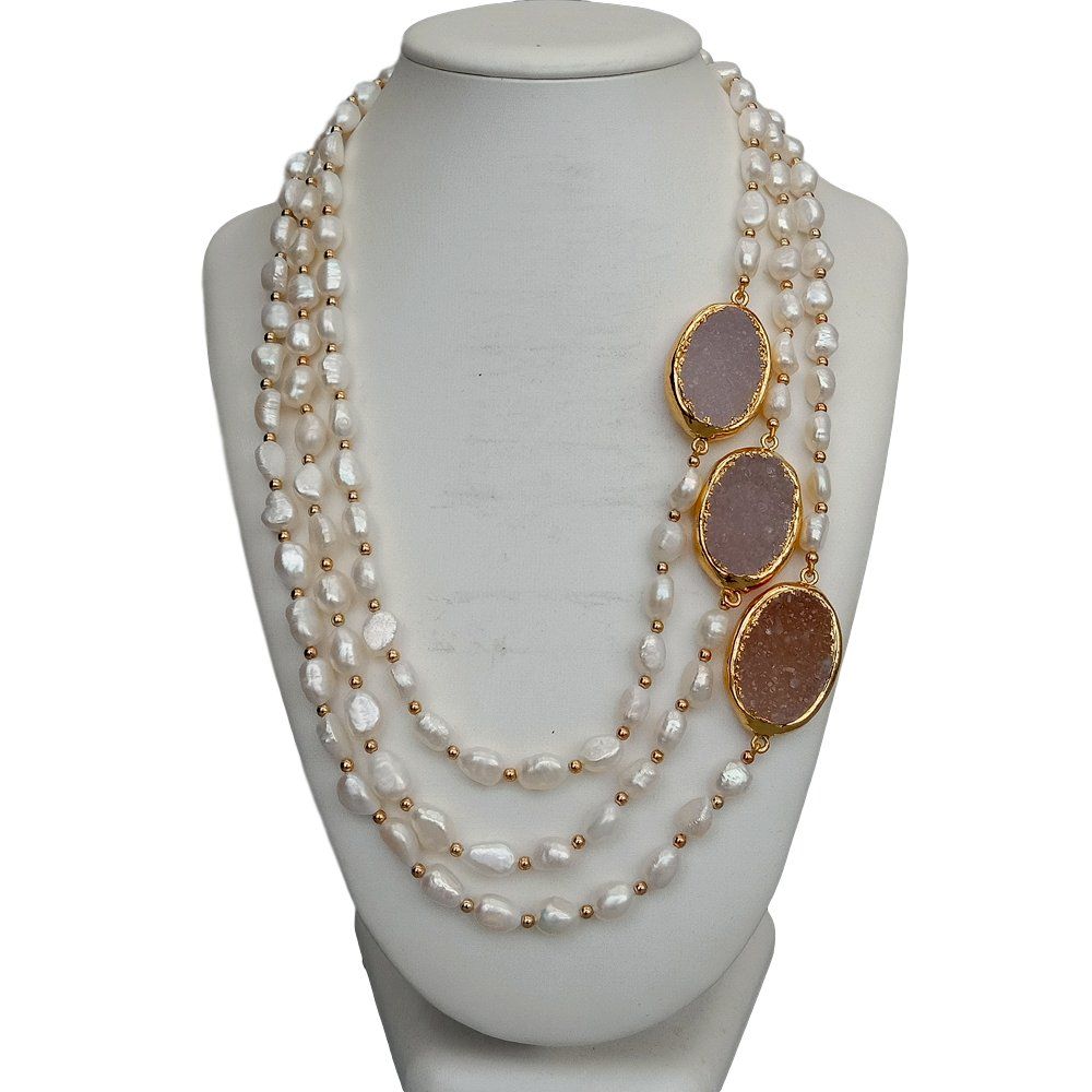 Catenine: Druzy Quarz Perlen Kette Collier Perle Perlenkette Echt 1 cm – Nuovo (secondo la descrizione) da Prilly venduto da ilyria73 2
