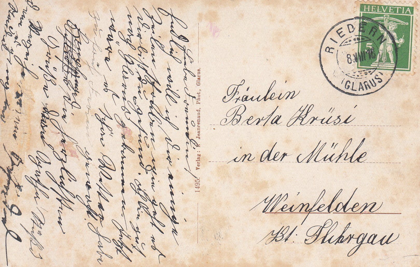 Cartoline postali: Klönthal Bärentritt 1916 – Usato da Bürglen TG venduto da StampGraf 1