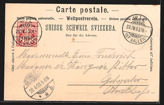Ansichtskarten: AK Wil / SG, Totalansicht, 1903 – Gebraucht aus Berlin von bartko-reher 1