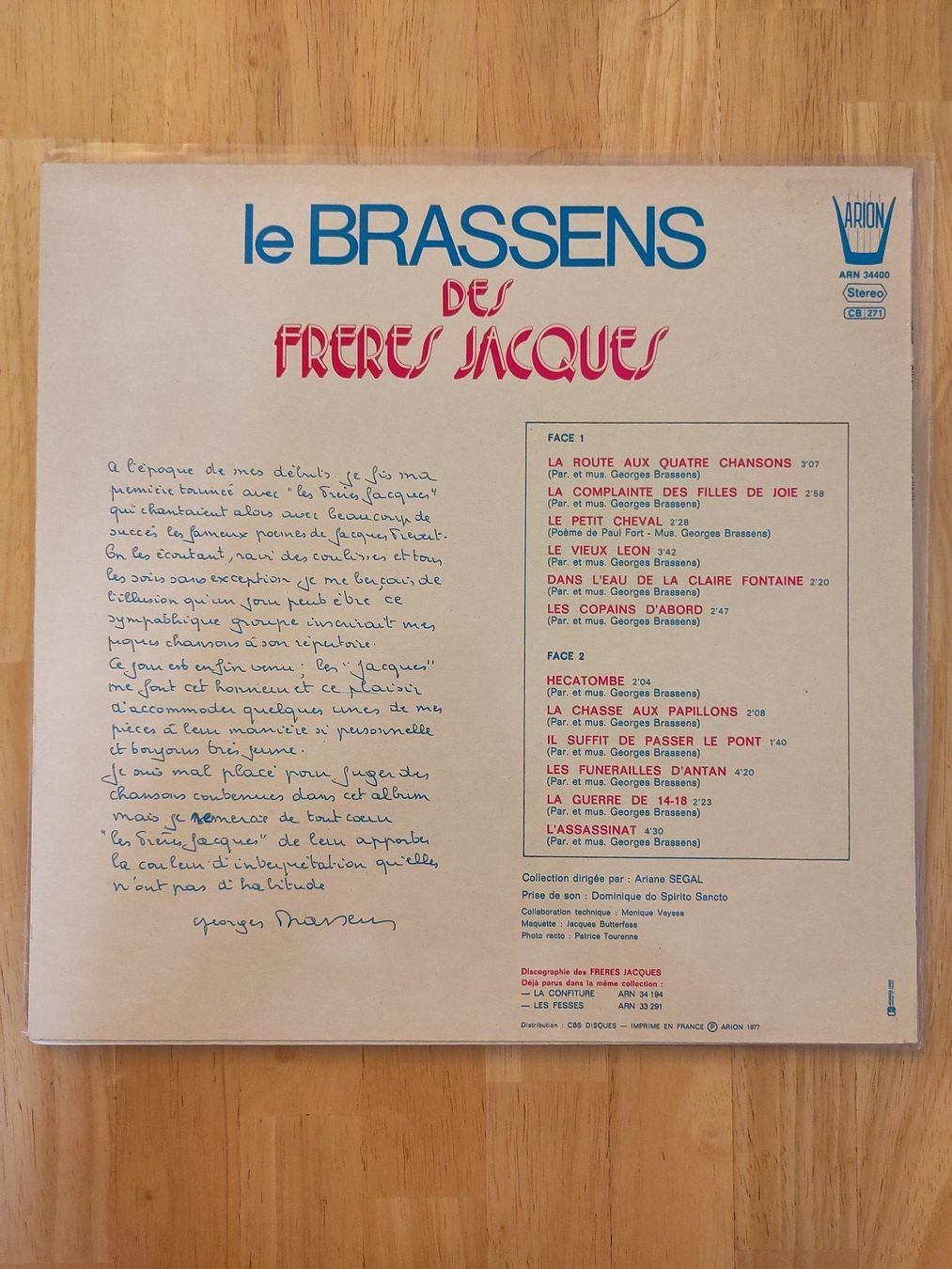 Dischi in vinile: Les Frères Jacques | "Le Brassens des Frères Jacques" | LP – Usato da Lausanne venduto da Otvald 1