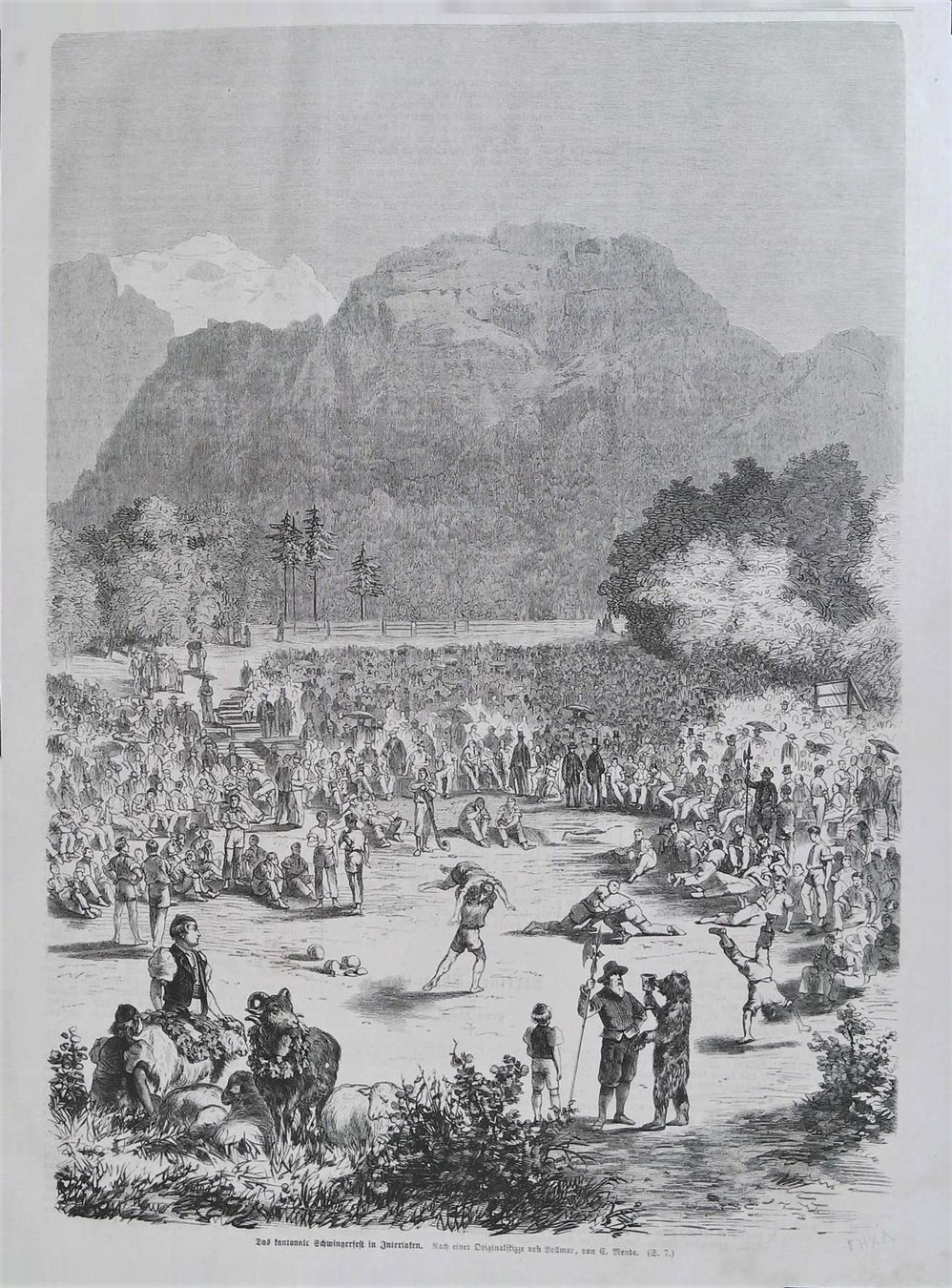 Stiche: Interlaken Schwingfest  Holzstich 1868 – Gebraucht aus Rafz von Helvet32