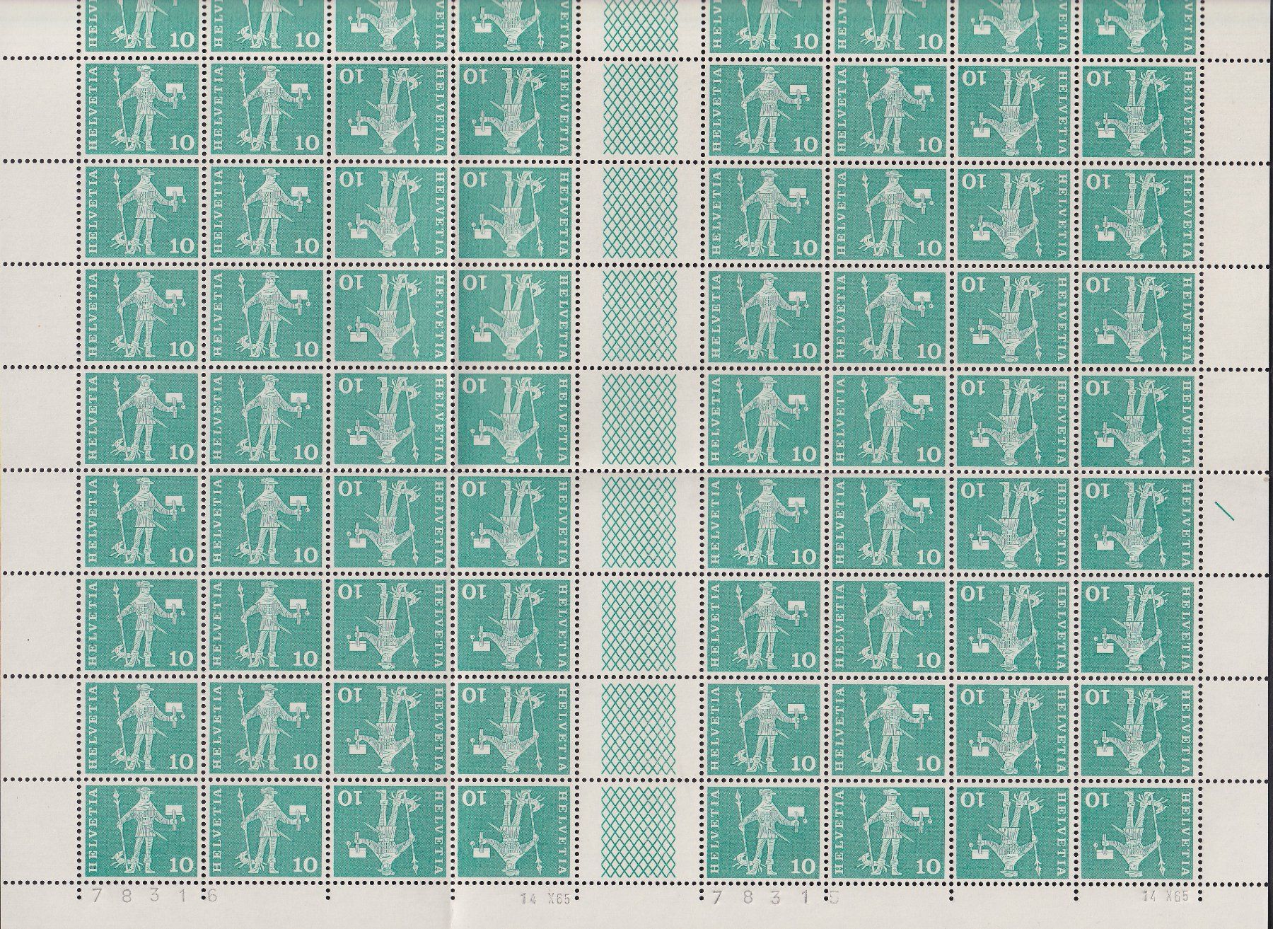 Alle Briefmarken: 1960, S64/K46 kompletter Bogen postfrisch **. – Gebraucht aus Sursee von Luzernerraute 2