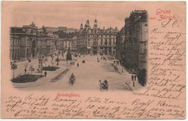 Gruss aus ZÜRICH Bahnhofplatz, gel. 1900 v. Burgdorf n. Thun