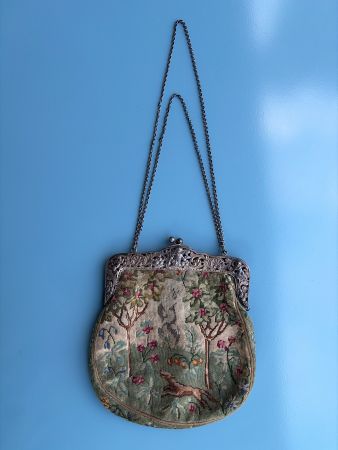 Antike Gobelin Handtasche mit Silber Verschluss * sac à Main