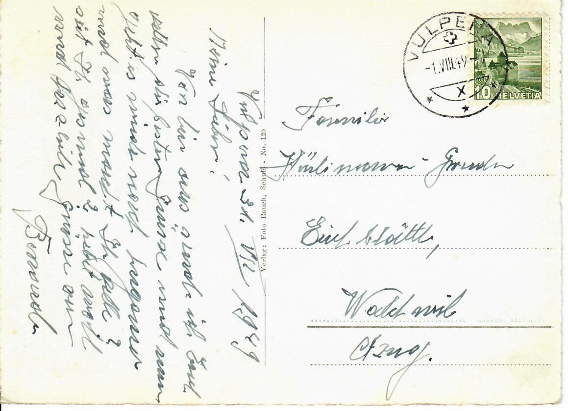 Cartoline postali: Hotel Waldhaus - Vulpera  1949 – Usato da Hochdorf venduto da Ziegel-16 1