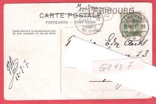 Cartoline postali: 13.7.1907 Fribourg Aushilfstempel Gr 43F – Usato da Zürich venduto da Hagliweg 2