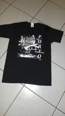 Damen-T-Shirt schwarz m. Aufdruck Porto / S / 100% Baumwolle