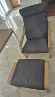 Armchair and footstool, wood/dark grey