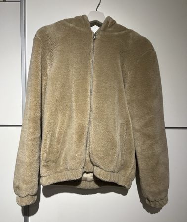 Flauschige Winter Jacke mit Kapuze, Grösse M, Beige
