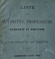 Liste des professeurs & étudiants de l’UNI de Genève 1900
