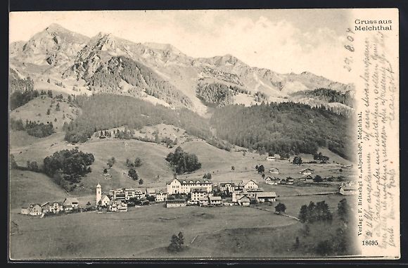 Cartoline postali: AK Melchthal, Ortspanorama mit Kirche – Usato da Berlin venduto da bartko-reher