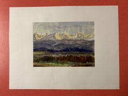 Original Aquarell Malerei Schweizer Alpen Gebirge 1966