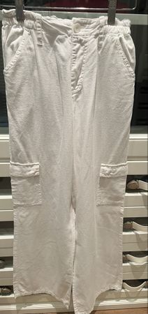 Subdued white cargo linen trousers