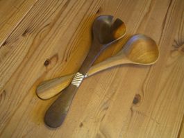 Vintage Edelholz Salatbesteck 30cm | Perlmutt Ethno Inlays