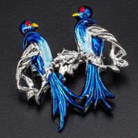 Vintage Brosche Vogelpaar auf Ast; blau und silberfarben