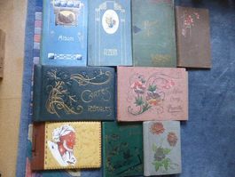 9 Postkarten-Alben,Jugendstil-Präge,leer,um 1900,Lithos