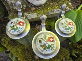 3er Set Feldchlösschen Biergläser mit Zinndeckel, Top! 4dl.