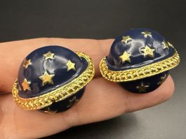 Vintage Ohrringe blau Sterne vergoldet Clip on