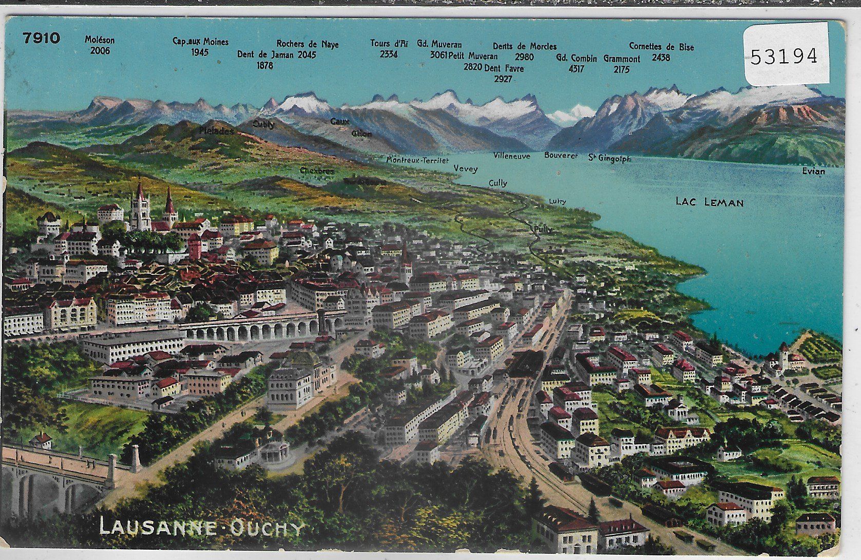 Cartoline postali: Lausanne-Ouchy - Panorama - Vue aerienne - Litho – Usato da Ettingen venduto da Kartenplanet