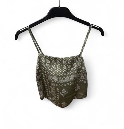 Damen Crop Top olivgrün mit Bandana Muster 