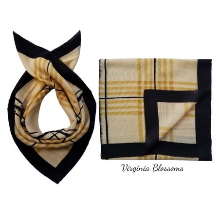NEW Cream Wool Cashmere Silk Plaid Bandana 65cm Neck Scarf