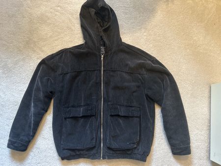 Cordjacke mit Kapuze dunkelgrau Grösse M