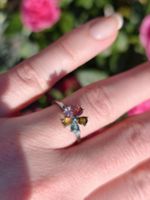 Turmalin Blumen-Ring mit bunten Gr. klein leicht verstellbar