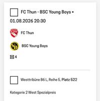 2 Sitzplätze E und 2 Sitzplätze U16 - Spiel Thun -YB