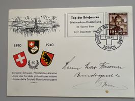 1941 Tag der Briefmarken Karte Verband Schweiz. Phil verein