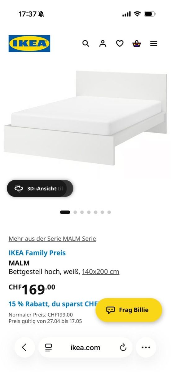 Letti: Ikea Malm Bettgestell, weiss, 140x200cm – Usato da Zürich venduto da ele_w8x6