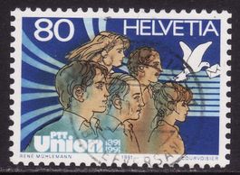 SBK-Nr. 818 (100 Jahre PTT-Union 1991) gestempelt