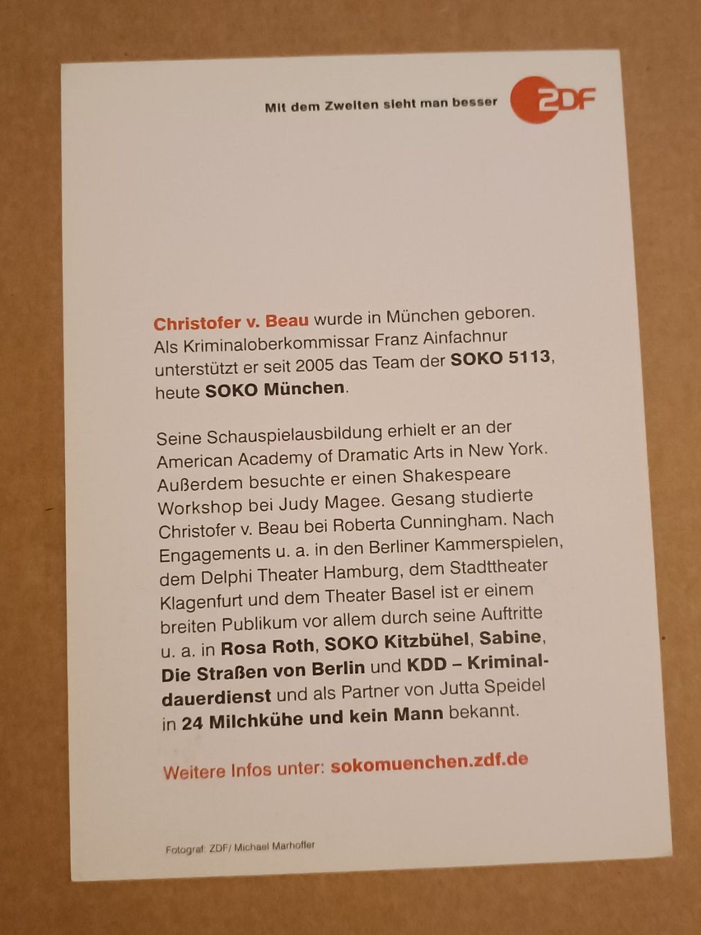 Autografi: Christofer v. Beau - handsigniert - SOKO 5113 – Usato da Menziken venduto da Artographs 1